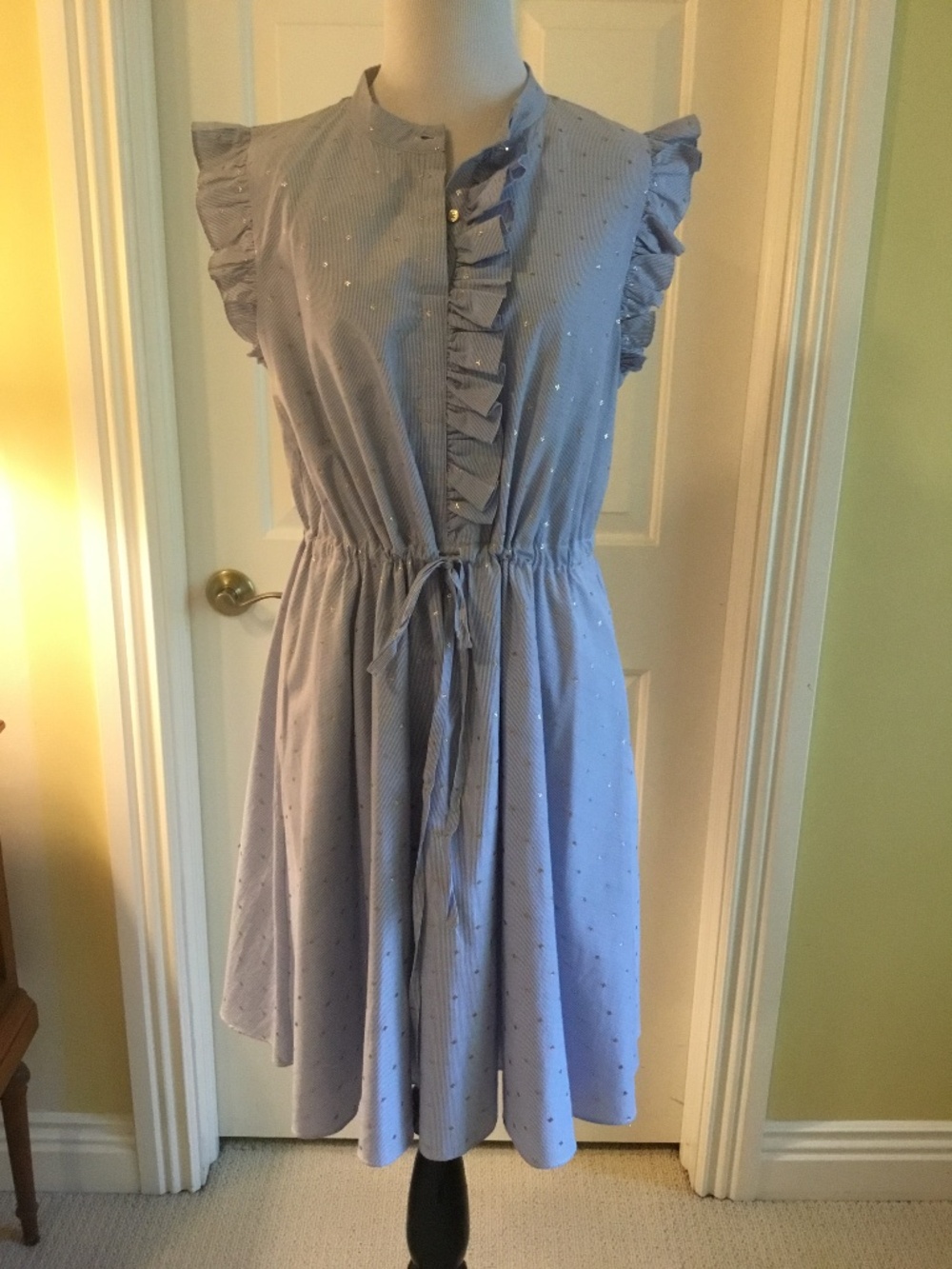 Ted Baker London Blue Pinstripe Ruffle Dress